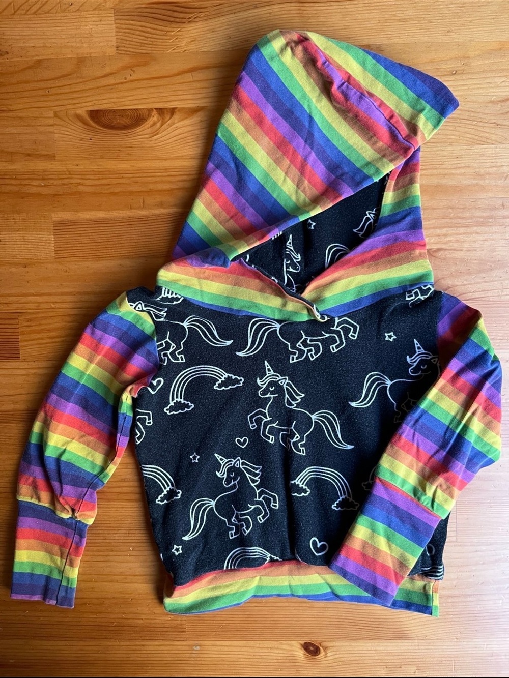 Kids Rainbow Stripe Hoodie with Unicorn Print - Size 2t